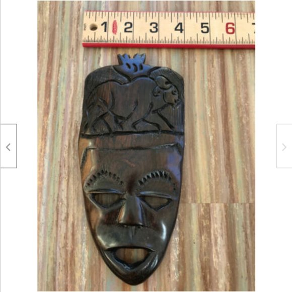 Hand Carved Wood Face Mask Wall Decor Tribal Folk Art Water Buffalo 8" Tall - Picture 2 of 3